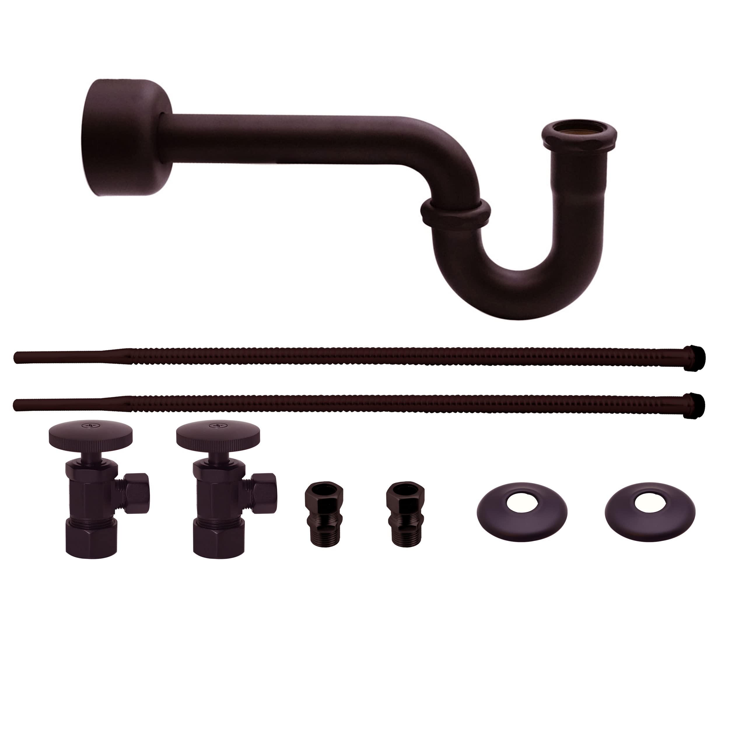 Westbrass A1538L-12 Pedestal Sink Lavatory Supply Line Kit with P-Trap and Round Handle Angle Stops, Oil Rubbed Bronze