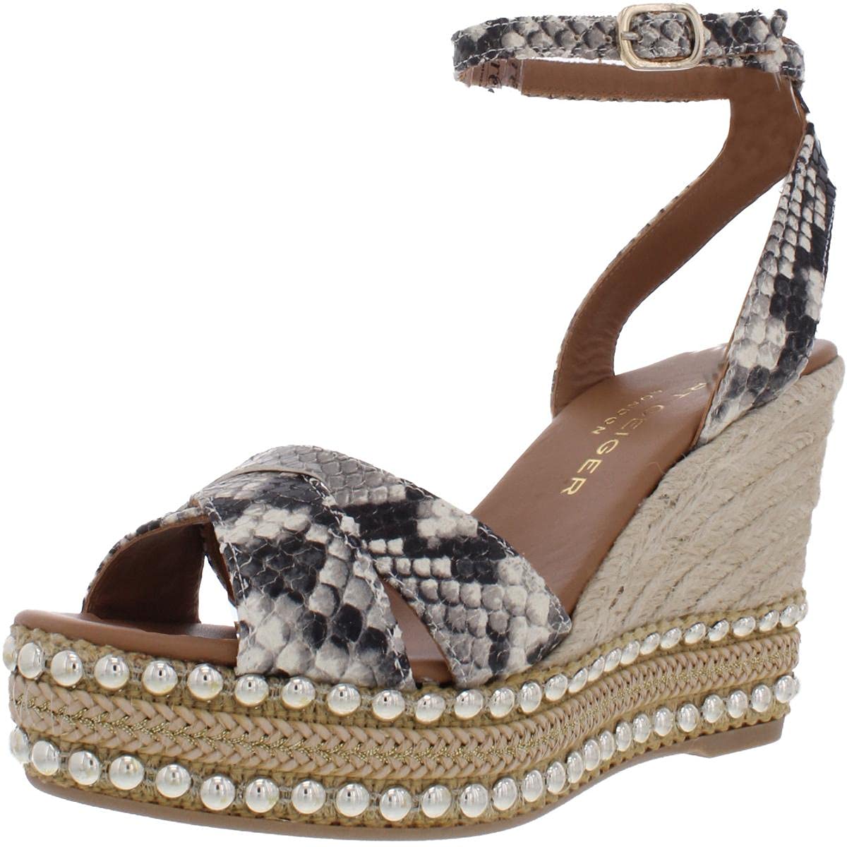 Kurt Geiger Womens Amelia Leather Open Toe Wedge Sandals Beige 7 Medium (B,M)