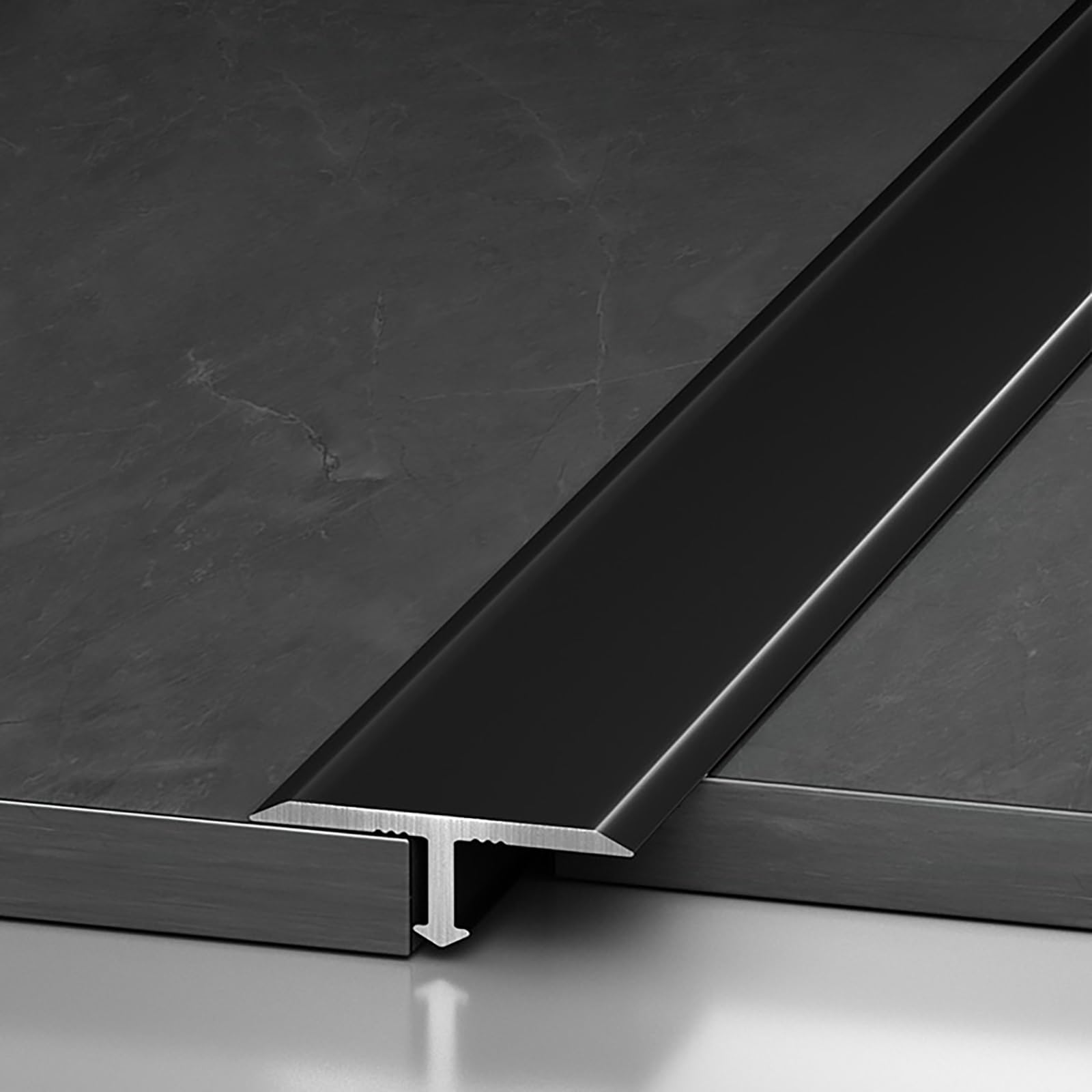 Tiras de transición de perfil de aluminio ranuradas en T de 90 cm, paquete de 3 perfiles en T para umbrales de puerta y transiciones de habitación, color negro (30 x 7 mm), solución duradera de fácil