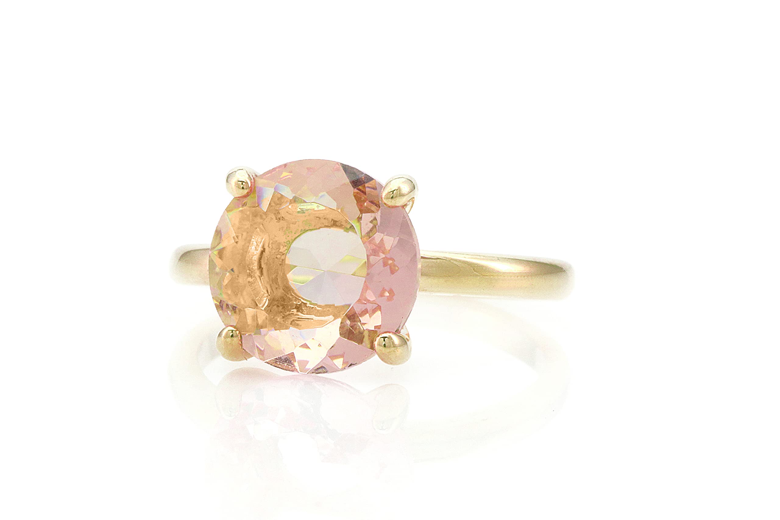 Round Crystal Morganite Ring - Erstaunliche Versprechen Ringe, Verlobungsringe für Frauen - Handgemachte Mode Gold Schmuck, Statement Schmuck, Geschenkschmuck für Damen