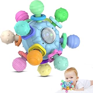 Baby Teething Teether Toys 6 to 12 Months: Teether Toys for Baby 6-12 Months | Baby Toys 0 to 6 Months Baby Teething Ball Toy 0-3 Month Rattle Sensory Infant Toys for 0-3-6-12 Months Baby (Blue)