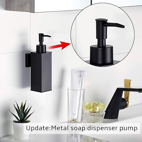 Miniatura 4 de BGL Dispensador de jabón de acero inoxidable 304 para montaje en pared, dispensador de líquido y jabón para cocina y baño (negro, cuadrado)