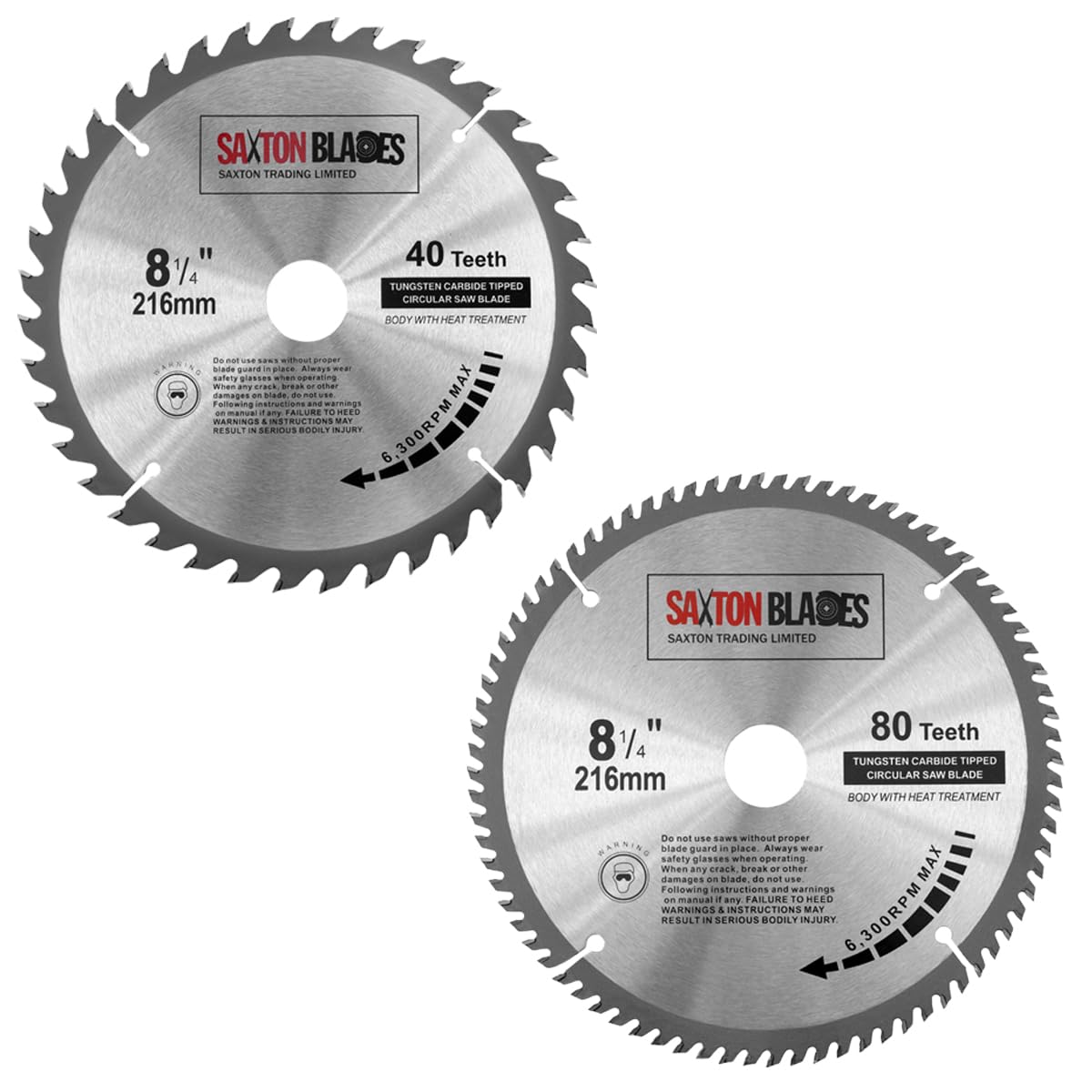 Saxton 2er-Pack TCT Kreissägeblätter 216 Mm – Für Holz, 40 & 80 Zähne, Passend Für Bosch, Makita, Dewalt