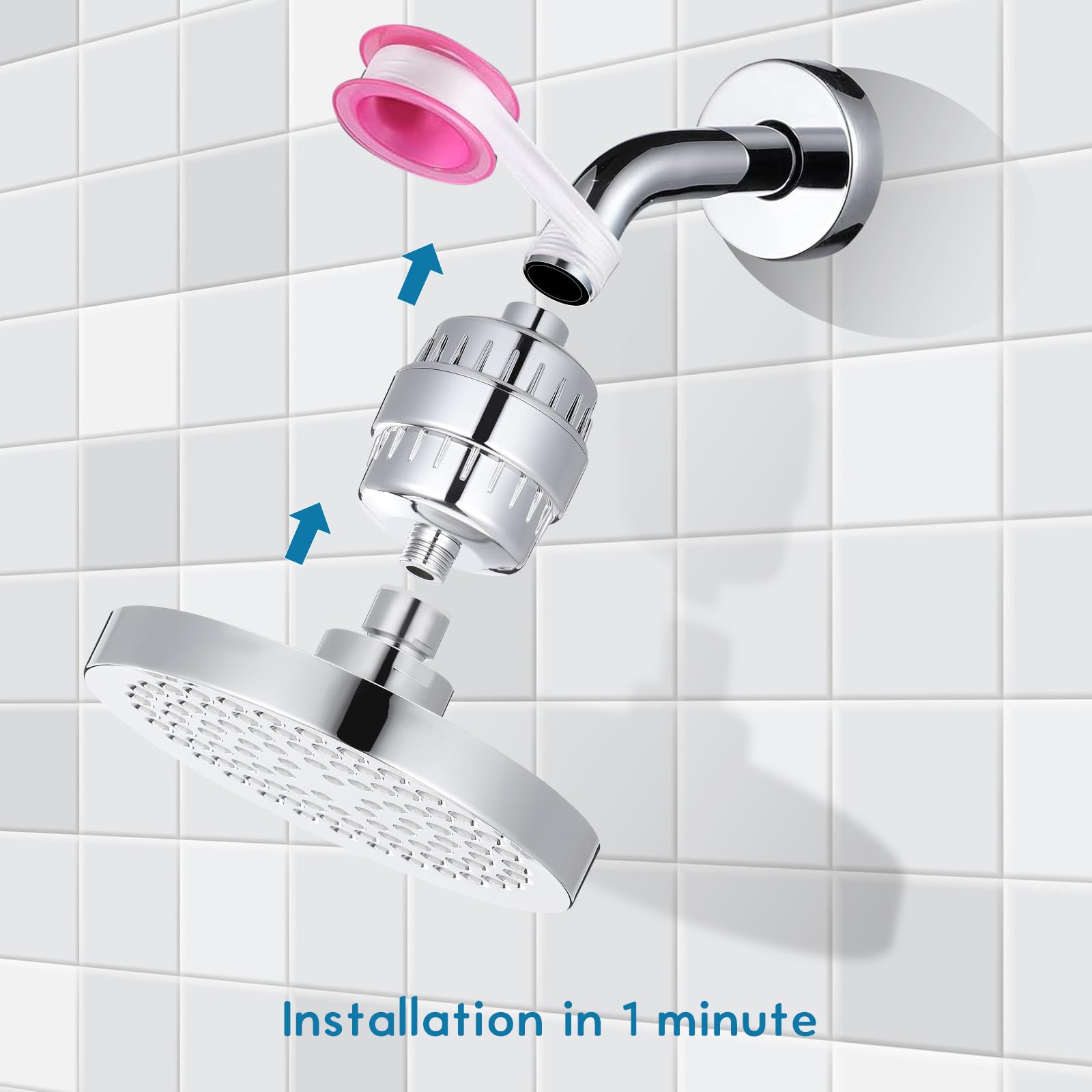 Didiseaon Filtro de Ducha para Agua Dura con Cabeza giratoria sólida y múltiples Capas de filtración, Adecuado para Uso en Ducha y purificación de Agua