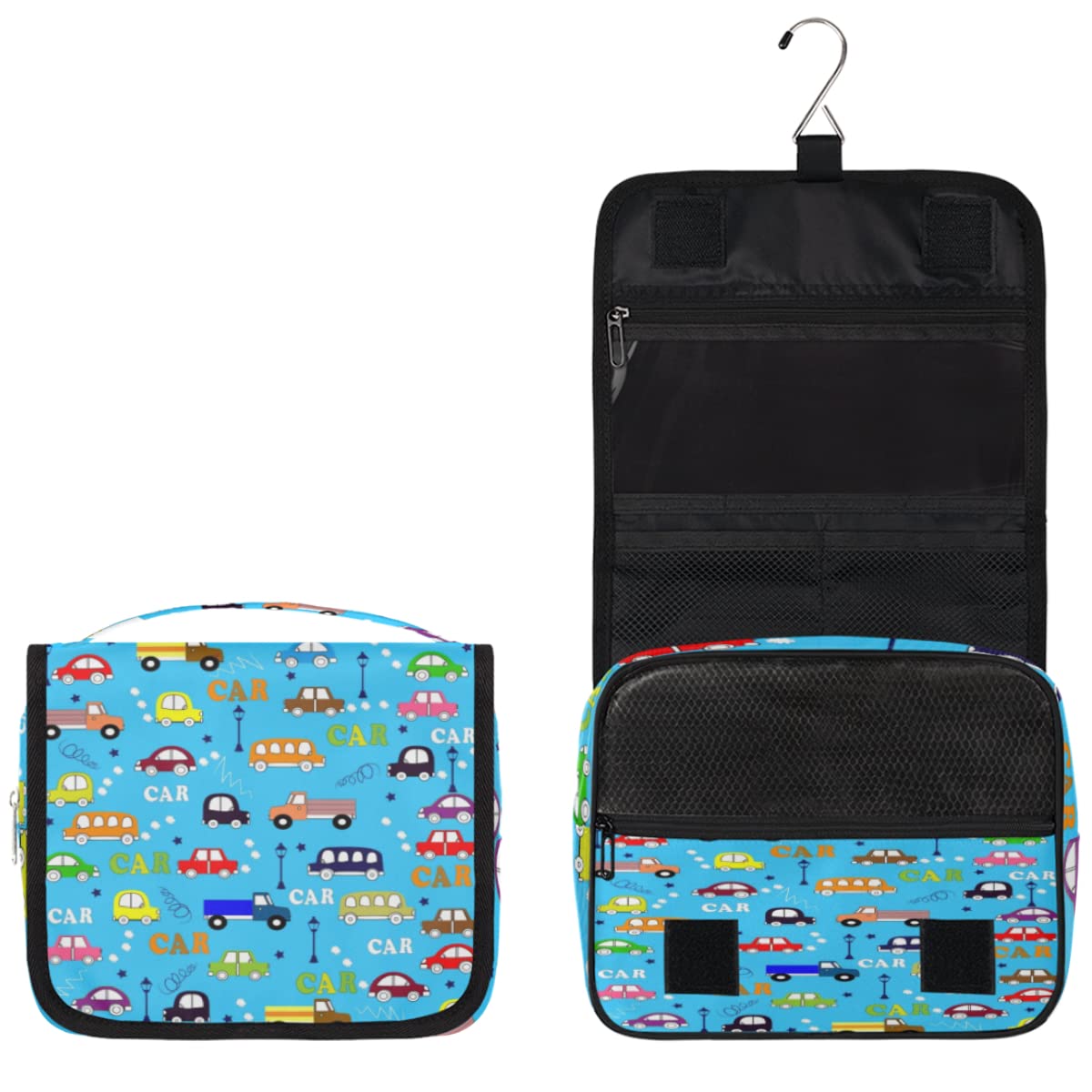 Podróżna kosmetyczka samochodowa kreskówka autobusy myjnia samochodowa torba unisex wiszące przybory toaletowe organizer na kosmetyki, wielobarwny, Jeden rozmiar