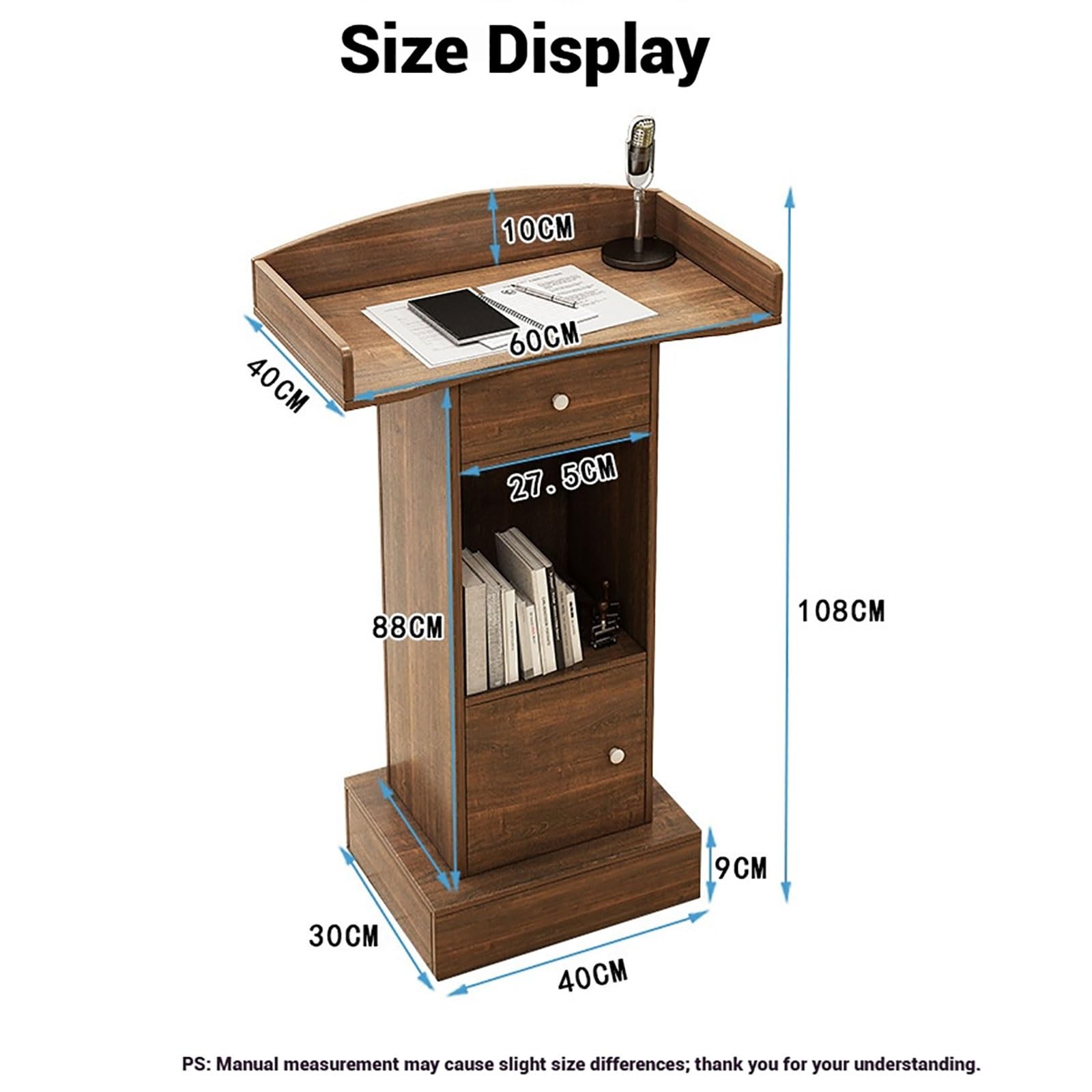 Générique Pupitre Portable en Bois avec Base Lourde pour présentations, conférences, événements Scolaires et Professionnels, Design élégant en chêne Sauvage pour Un Usage