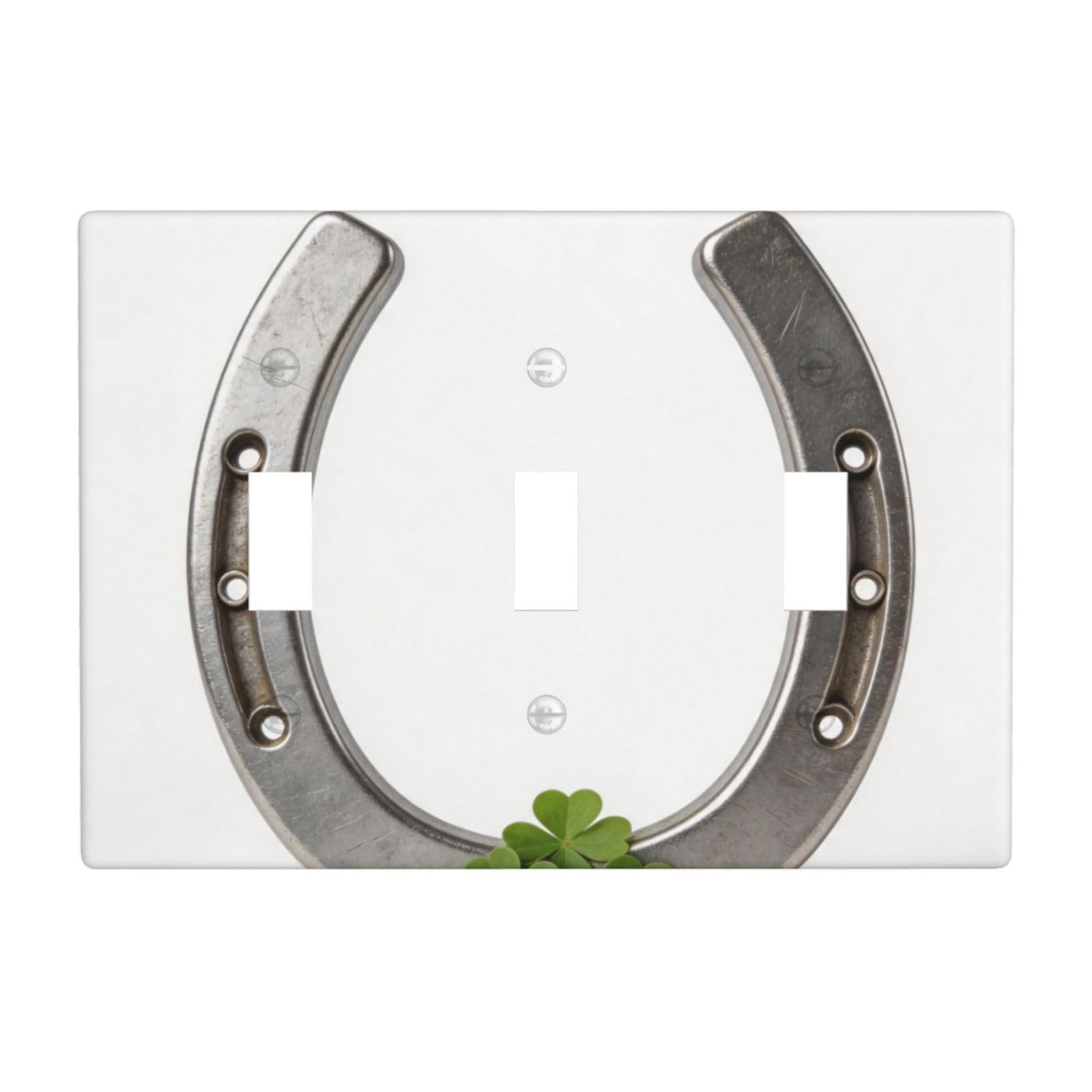 Horseshoe Metal Outline 3 Gang Switch Plate Cover-Unbreakable Polycarbonate Wall Plate, Heat Resistant Toggle Switch Decor for Home