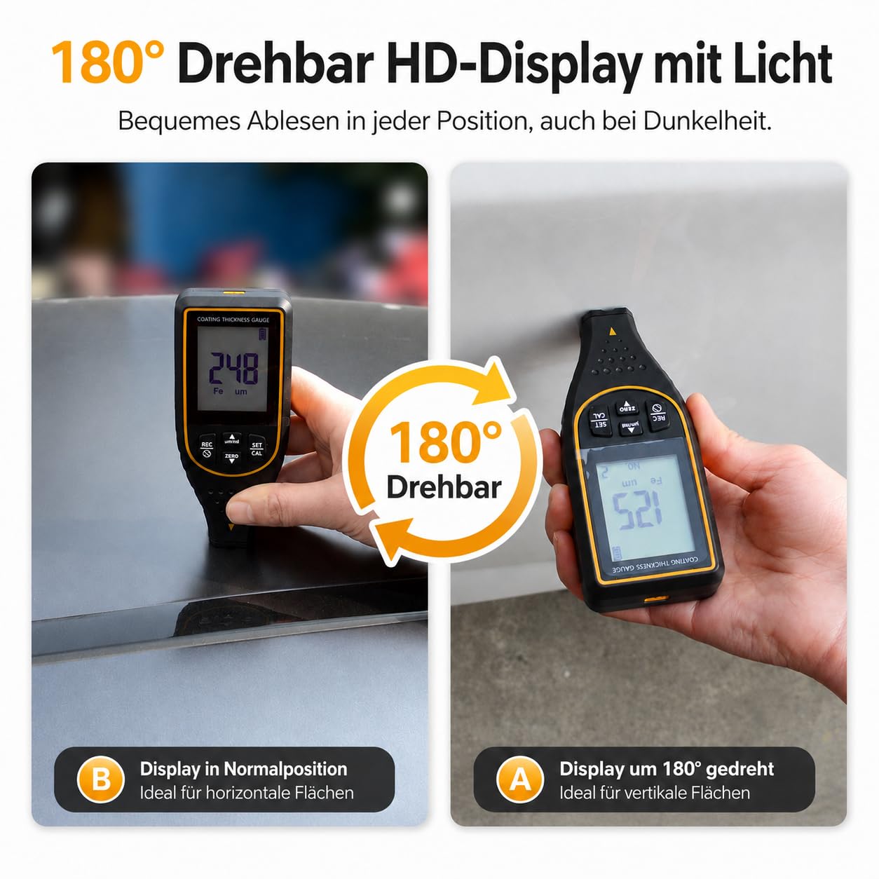 Spessimetro per Vernice Professionale 2999µm 0.1µm Auto Fe/NFe Display 180°