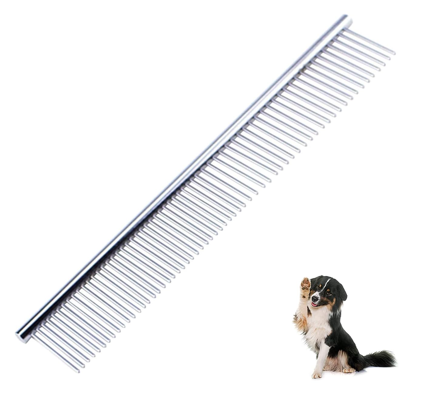 AZWOOD Peines para perros 2 en 1 de acero inoxidable para mascotas, peine profesional para perros y mascotas, peine de acero redondeado, para cuidado de mascotas, peine para gatos para eliminar