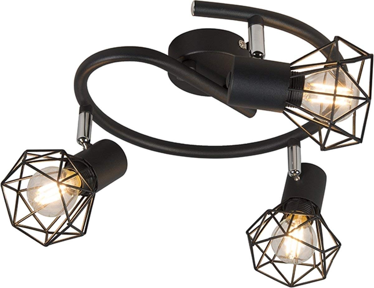 Qazqa - Art Deco Ceiling Spotlight Black - Mosh 3- - Modern - Suitable for LED E14 | 3 Way Light - Steel Surface-Mounted spotway Light - Suitable for Living Room I Kitchen I Bedroom I
