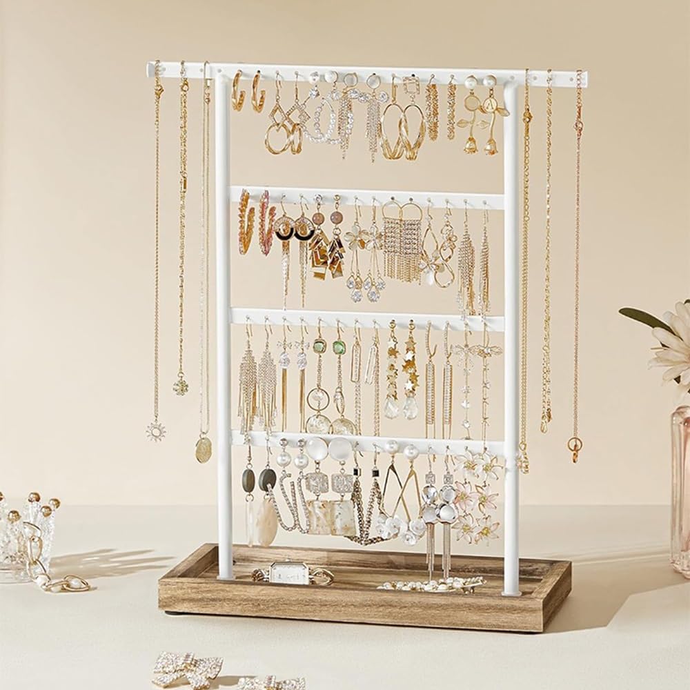 Armadi Jewelry Organizer with Wooden Base Earring Necklace | Display Stand
