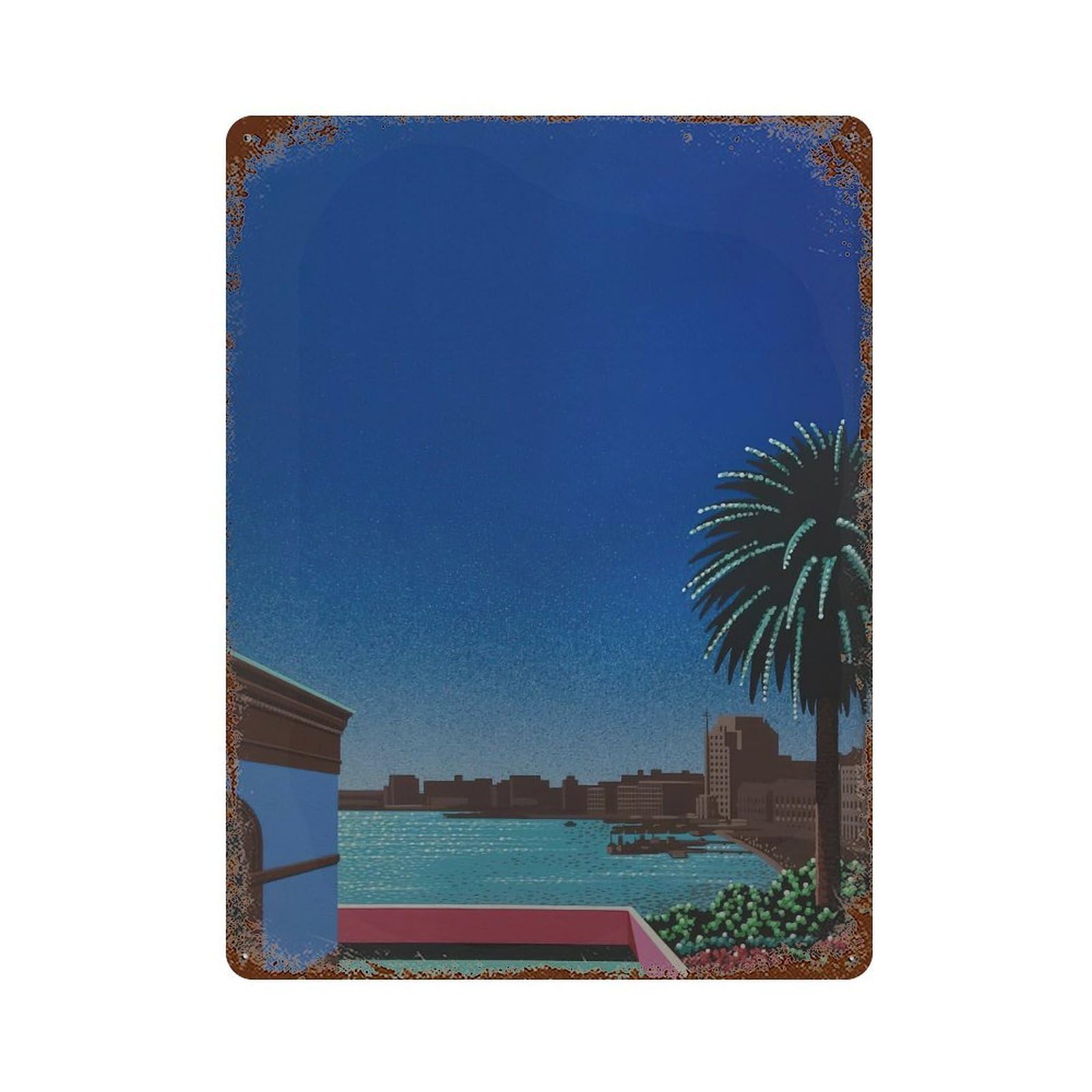 xiaoxiaoshen Coastal Night Scene. Hiroshi Nagai Japanese City Pop Wall Decor Art Metal Tin Poster Modern Home Decor Art Home Bar Shop Decorations Vintage Sign 40x30cm