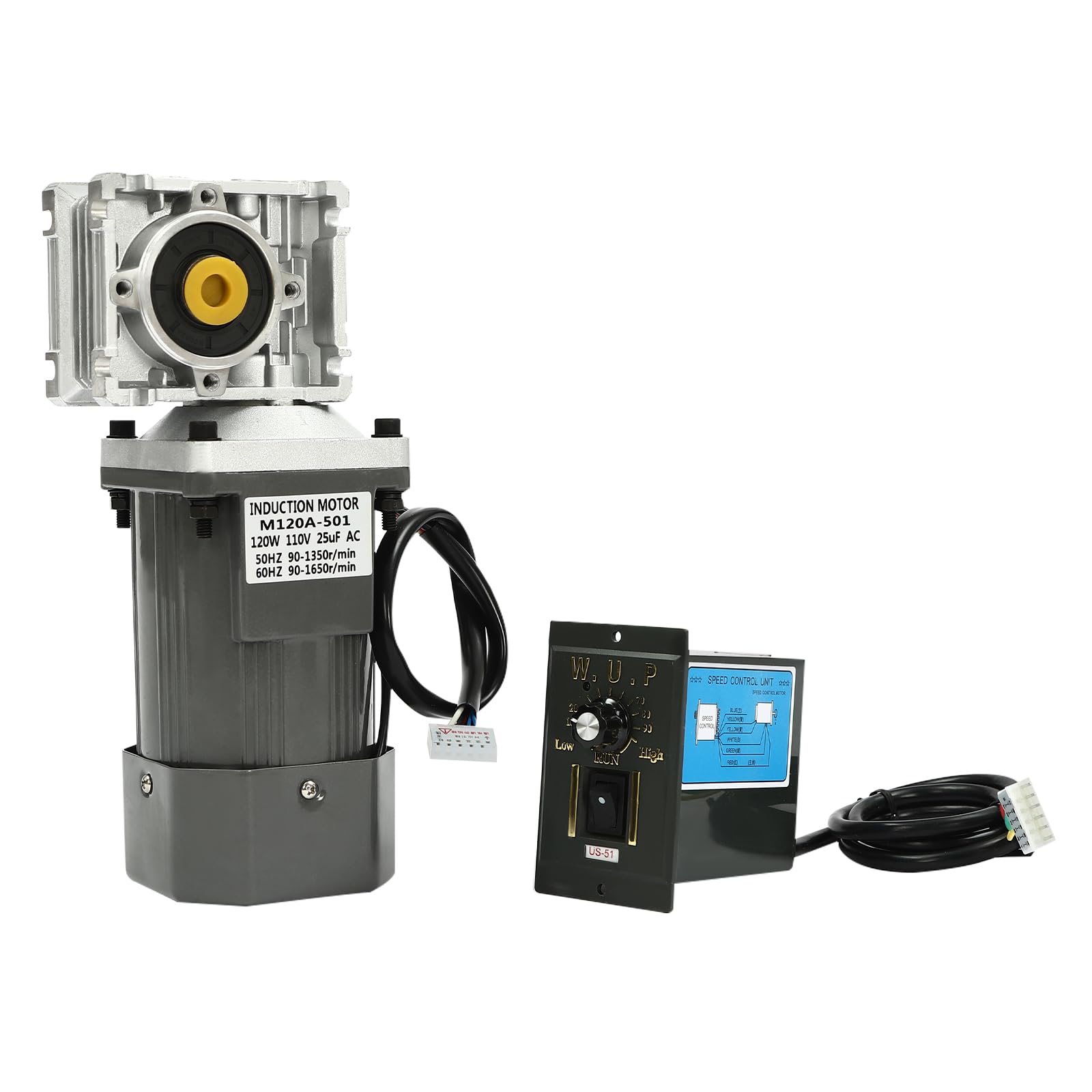 AGULIUM 120W 110V 80K Worm Gear Reducer Motor with Speed Controller, 50/60HZ Adjustable Variable Speed Gear Reduction Motor, Reducer Ratio 1:80, Torque 25NM, Shaft Bore Diameter 14mm