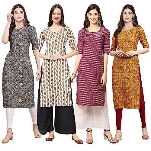 Image of Pinkmint Women's Crepe Digital Print Straight Kurta [Pack of 4] (CCV-334-338-339-335)
