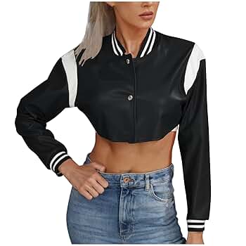 LMSXCT Women's Cropped Faux Leather Jackets Short Bomber