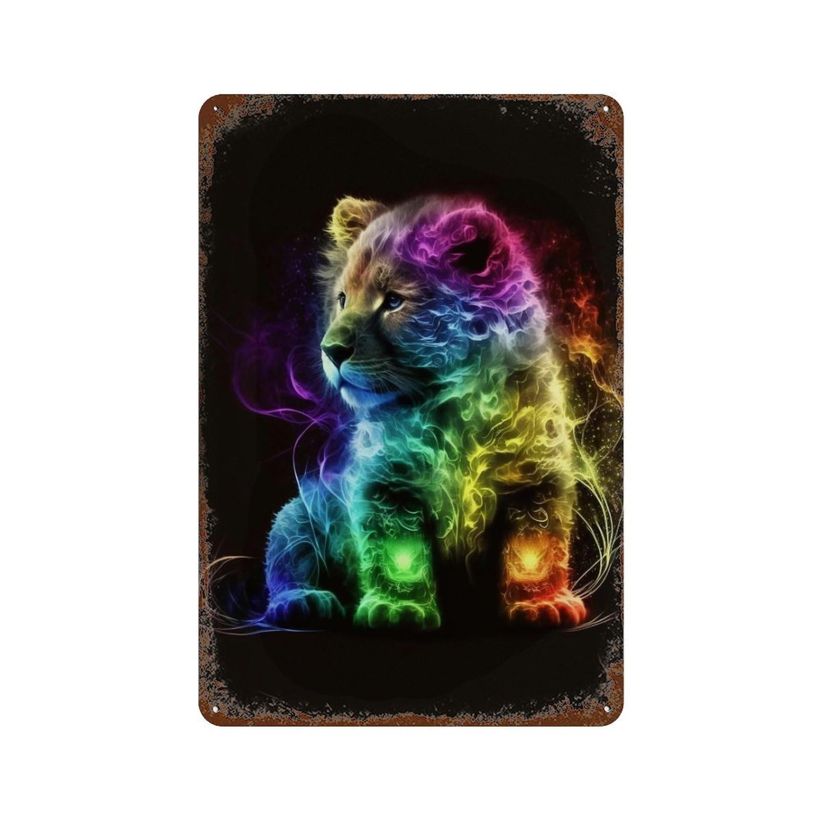 Rainbow Lion Cub Art Print Vintage Metal Tin Sign 11.8"x7.9", Ideal for Shed, Workshop And Garage Wall Decor