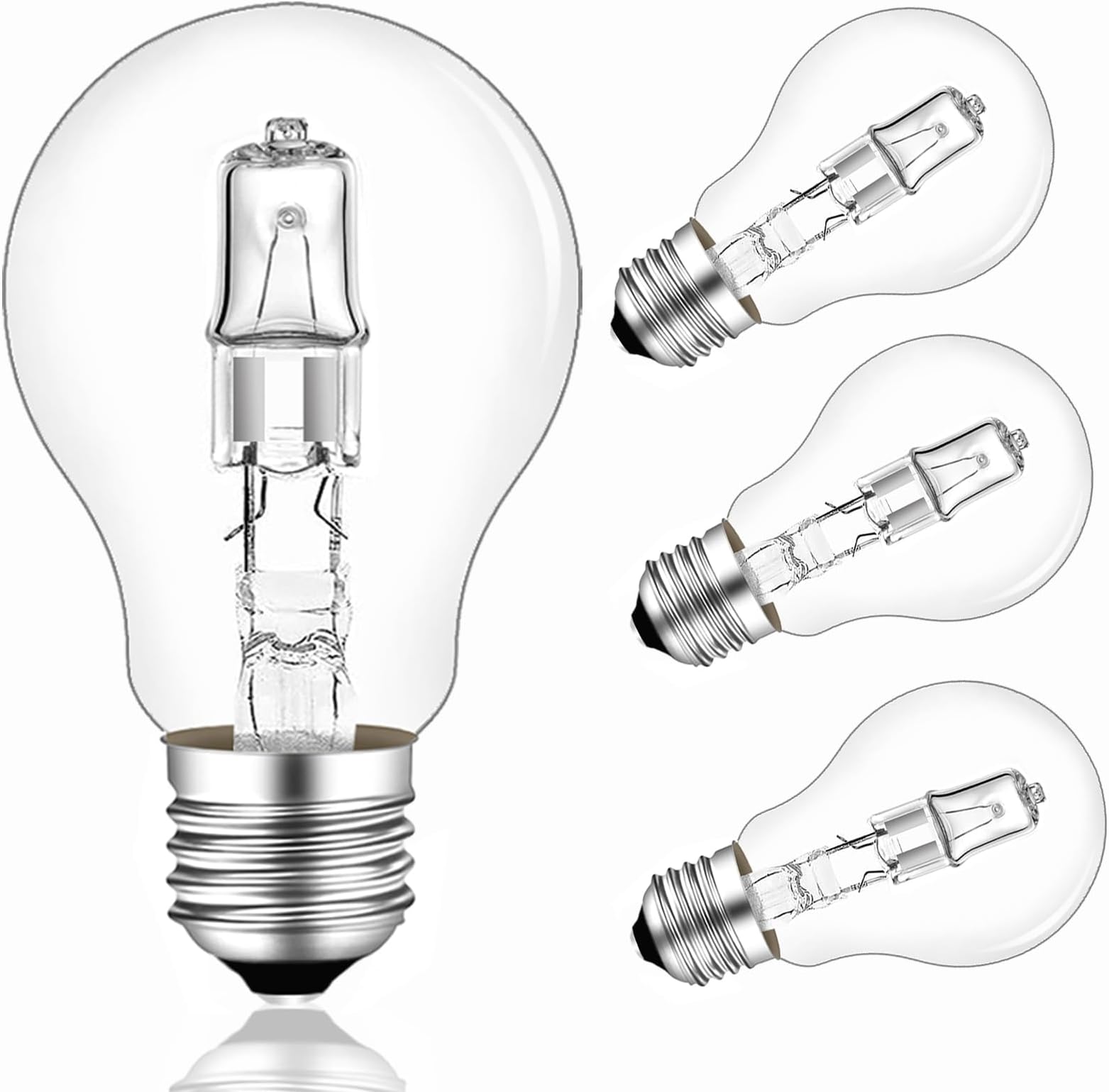 Caldarax E27 42 Watt Classic Clear Light Bulb, Globe A55 E27 Dimmable ES Edison Screw Bulb, Warm White 2700K, GLS Bulb for Chandelier, Table Lamp, Wall Lamp, 650LM, AC220-240V, Pack of 4