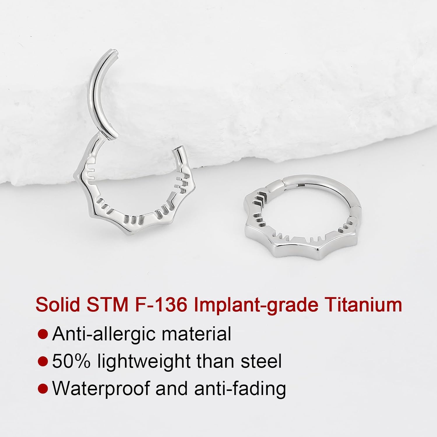 1Pcs 16G Titanium Nose Rings Silver Flower Hinged Septum Ring 16 Gauge 7mm 8mm 10mm Daith Hoop Earring Stacked Septum Rook Clicker Piercing - Image 2