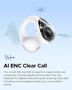 SoundPEATS PearlClip Pro Open Ear Earbuds, All-Day Comfortable Fit for Work & Commute, 24H Playtime, Dual Connection, HD Voice, Fast Charge, Bluetooth 6.0 - White