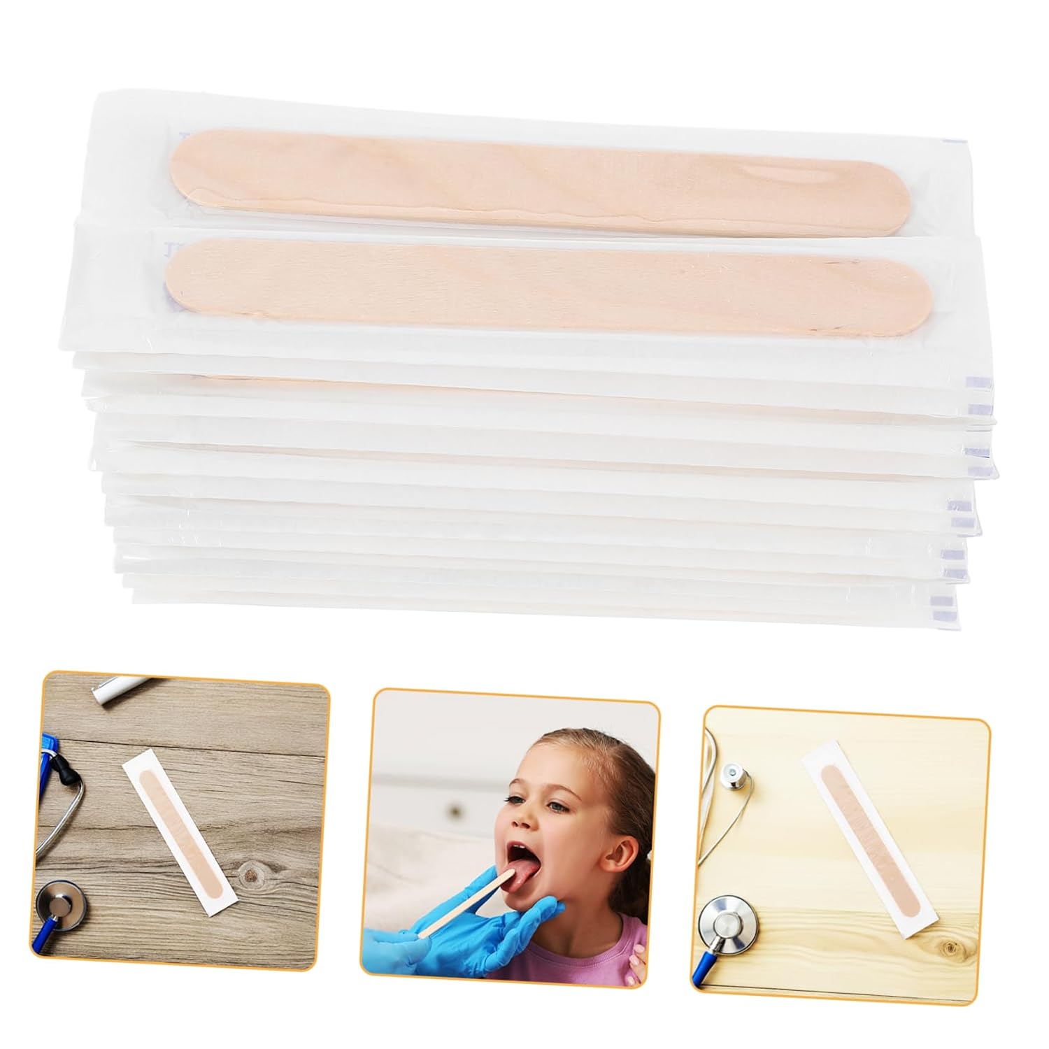 Generic 100pcs Tongue Depressors Wooden Sticks Individually Wrapped Applicator Sticks for Waxing Crafts Spa Arts Smooth Surface for Gentle Use