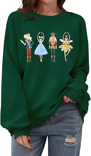 Women's Christmas Nutcracker Sweatshirt Crewneck Long Sleeve Shirt Xmas Holiday Pullover Tops