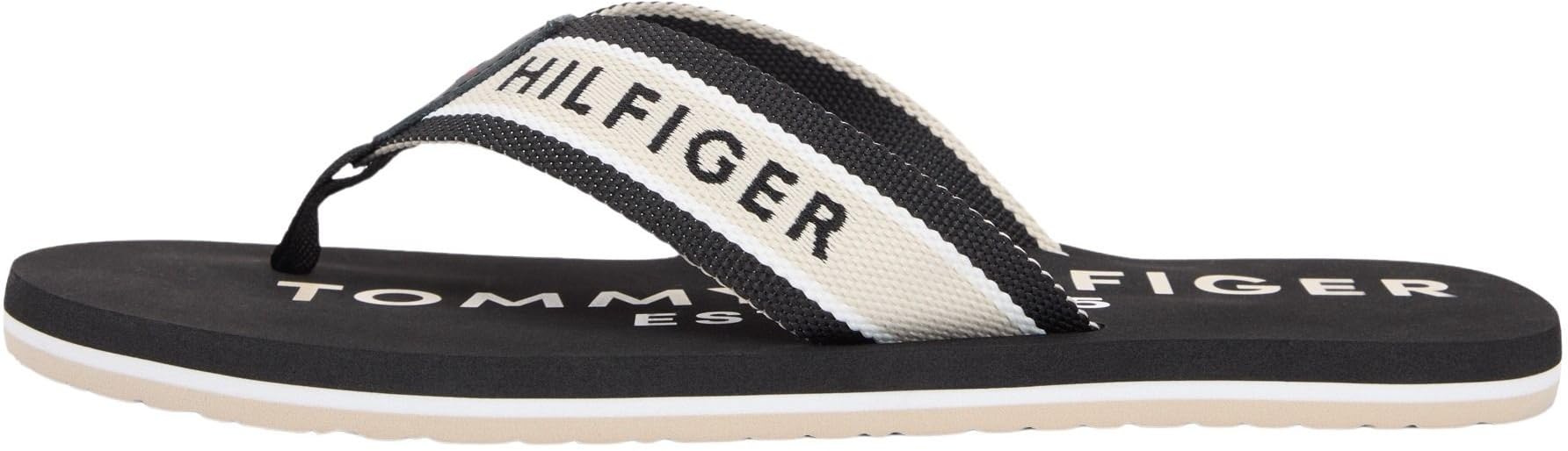 Tommy Hilfiger Men's Sporty Hilfiger Beach Sandal FM0FM05805 Flip Flops, BLACK (Black), 6.5