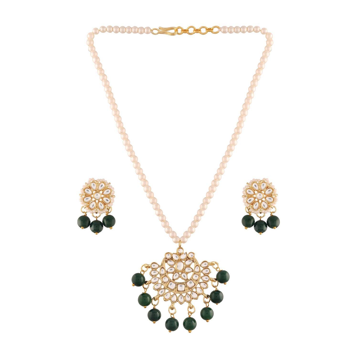 I Jewels 18K Gold Plated Indian Moti Mala Necklace Set - Green Beaded Pearl Bollywood Wedding Jewelry - View #10