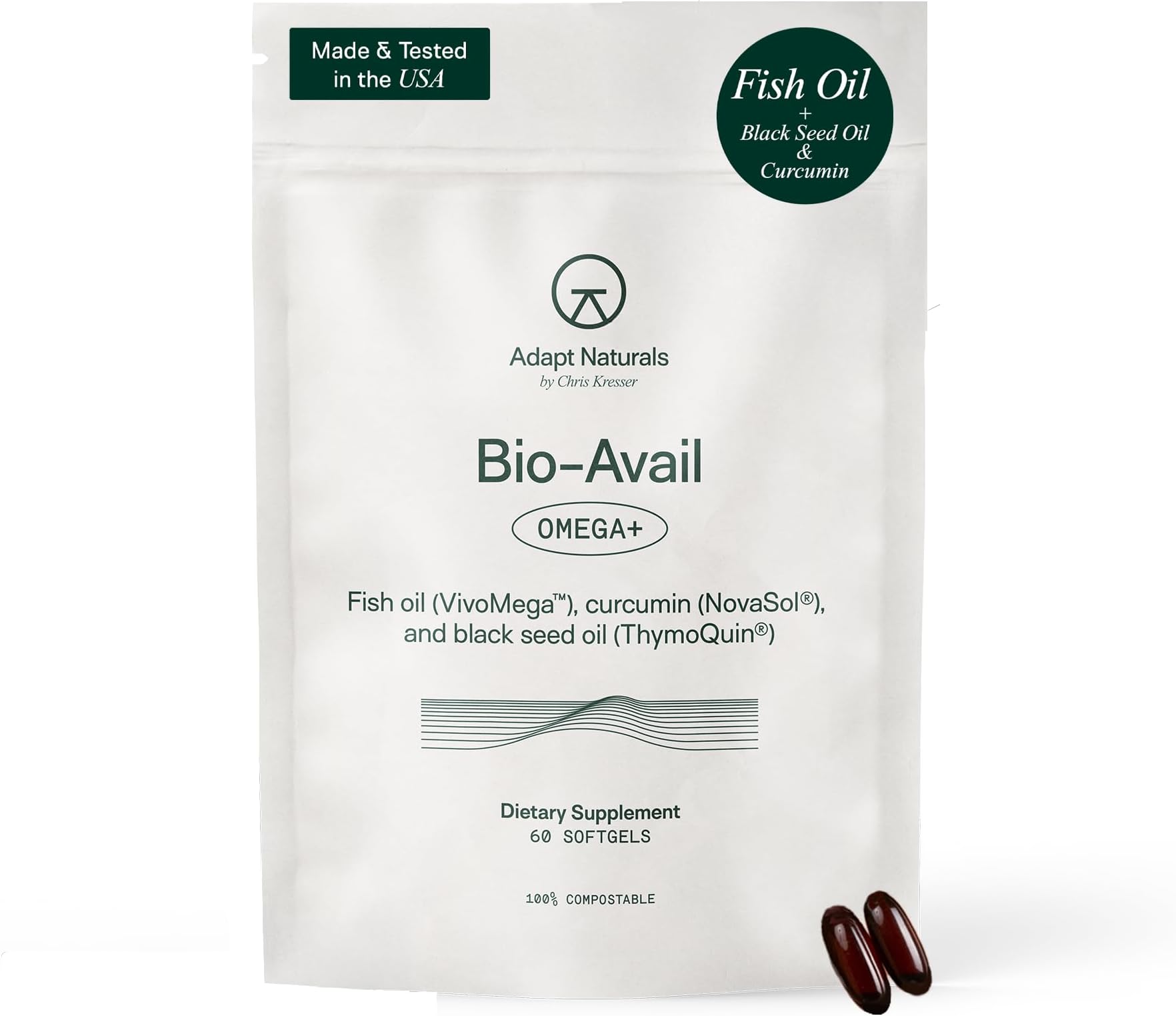 - Adapt Naturals Omega 3 Fish Oil Supplement with Bioavailable Curcumin & Black Seed, 1500mg Fish Oil EPA DHA Omega 3 Fatty Acids to Support Joints, Muscles & Heart | Unflavored - 30 Days Supply