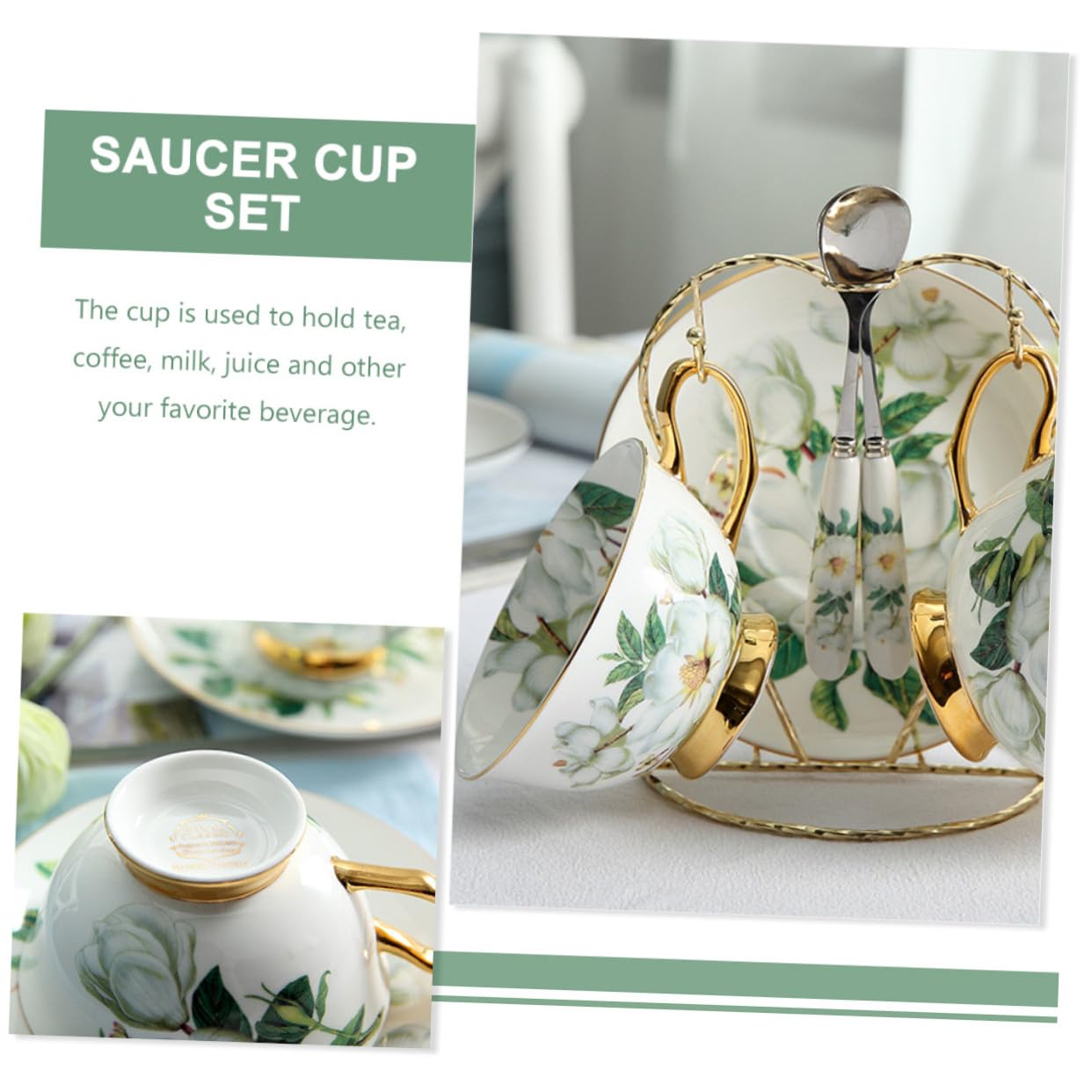 Gatuida Set 2 Tazze e Piattini da Tè in Ceramica Creativa Cucchiaino e Supporto, Tazze da Caffè Latte Impugnatura Comoda, Adatte per Pomeriggi di Tè e Riunioni di Famiglia