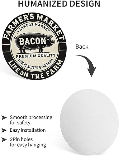 Miniatura 3 de Farmer'S Market Bacon Round Tin Sign Retro Metal Sign for Cafe Bar Pub Home Wall Decor Metal Poster 8x8 Inch