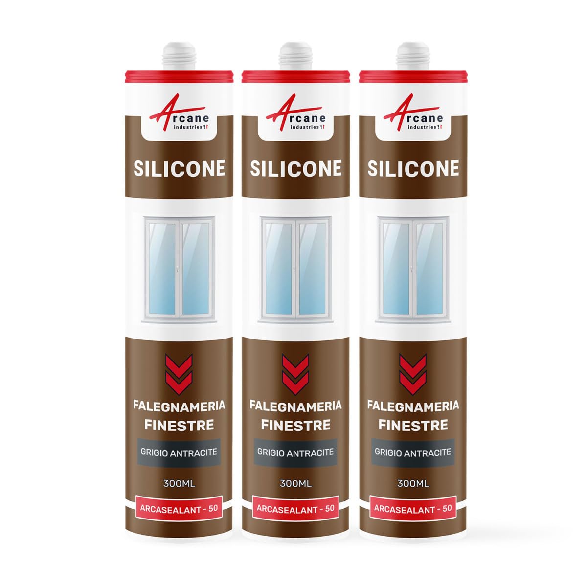 Mastice siliconico ARCASEALANT 300 ml x 3 Grigio Antracite RAL 7016 ARCANE INDUSTRIES