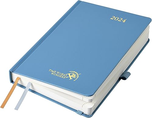 Miniatura 1 de POPRUN Agenda diaria 2024 de una página por día, calendario diario 2024, libro de citas por hora con bolsillo, páginas de notas y contactos, tapa