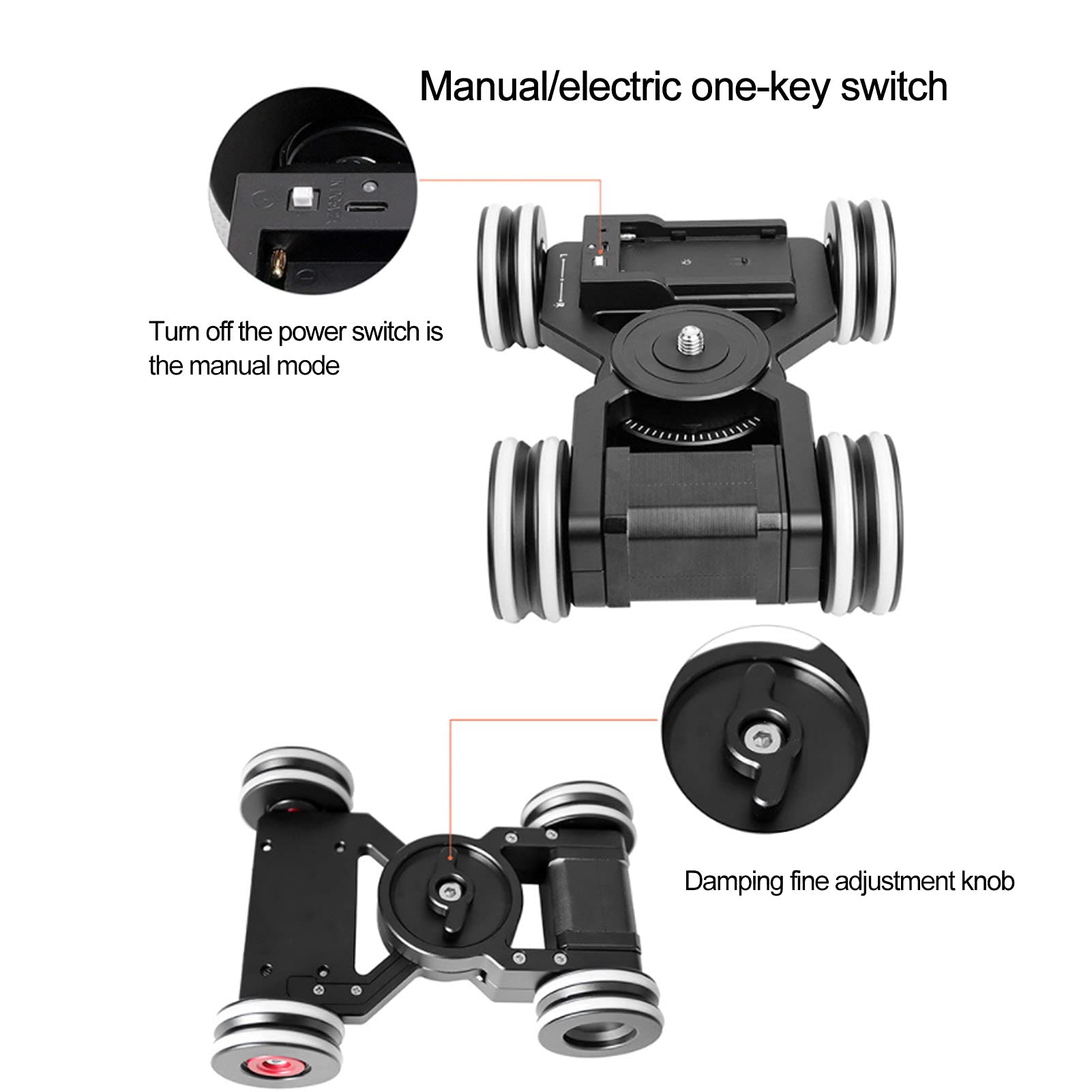 VBESTLIFE Kamera-Video-Transportwagen, Telefon-Kamera-Video-Elektroauto 4-Rad-Motorschlitten, mit 3/8-Zoll-Schraube, 5 Kg Last, APP-Steuerung