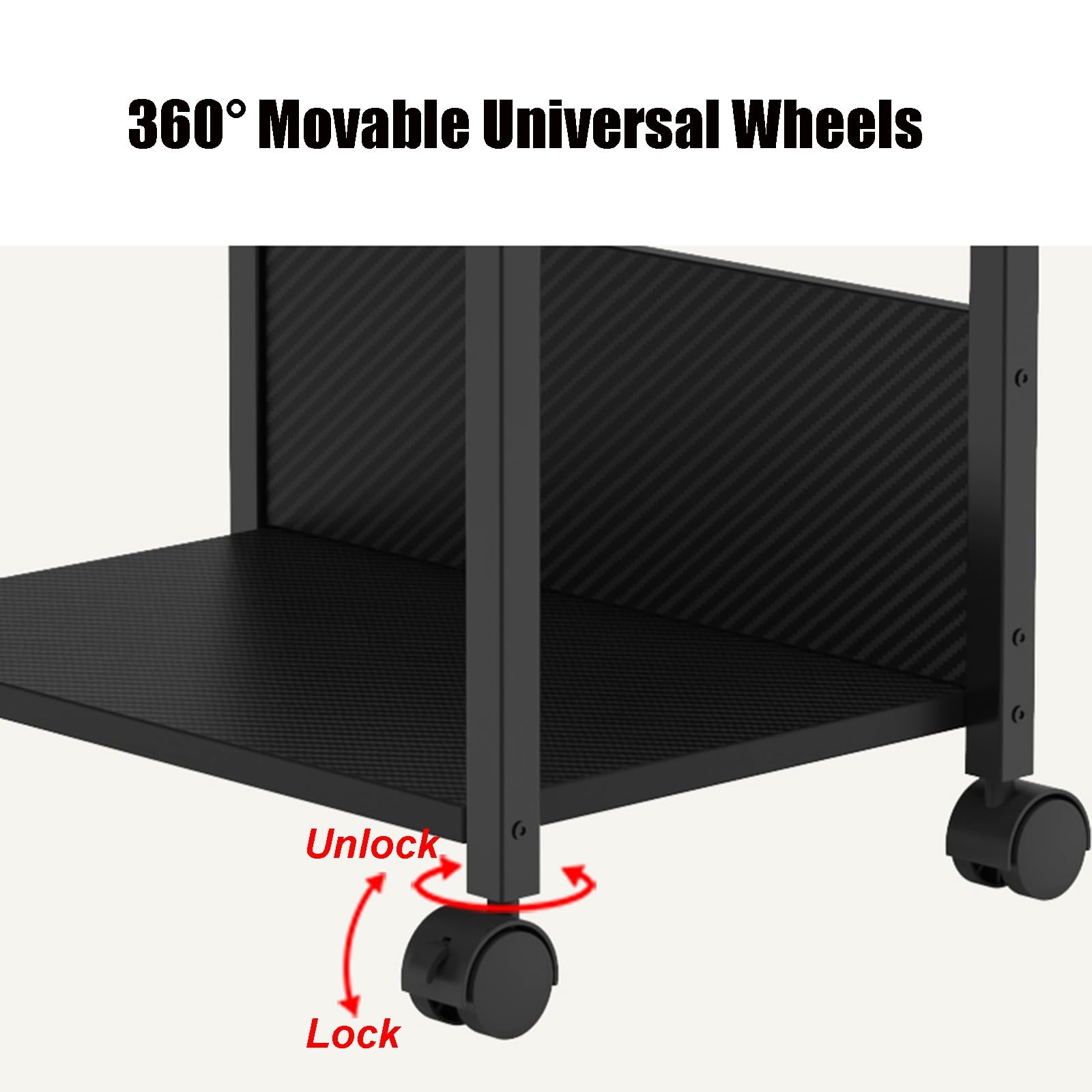 Soporte para Impresora Negro con Estante de Almacenamiento de Fibra de Carbono de 2 Niveles y separadores, Carrito metálico móvil con Ruedas para fax, escáner, Archivos y reproduct