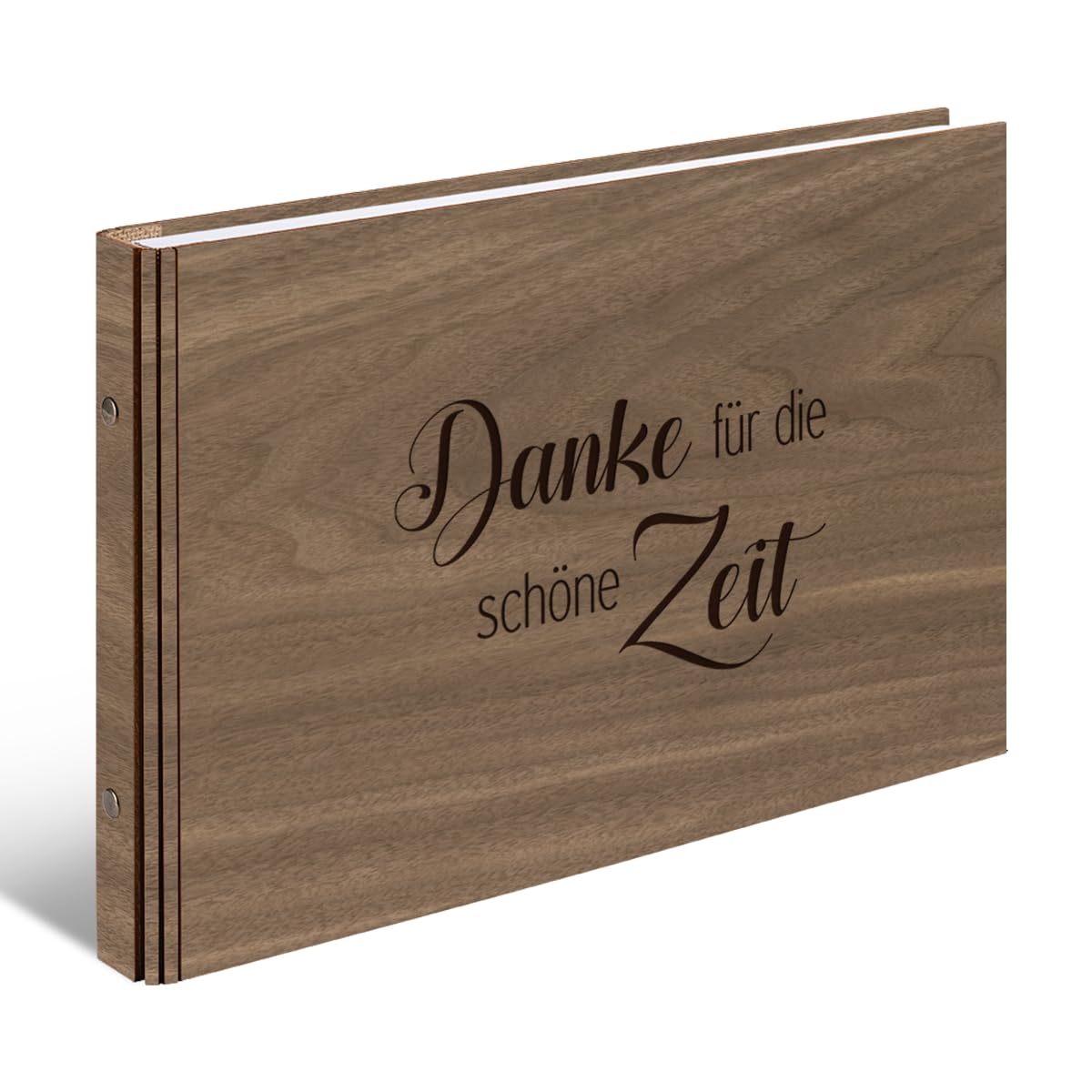 Abschied Gästebuch echtes Holz DIN A4 Buch - Danke für die Zeit - mit 72 Blatt / 144 Seiten Naturpapier Weiß