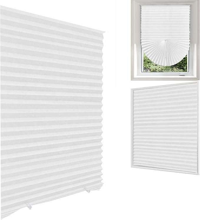 White Blinds for Windows, Temporary Window Shades Light Filtering Pleated Fabric
