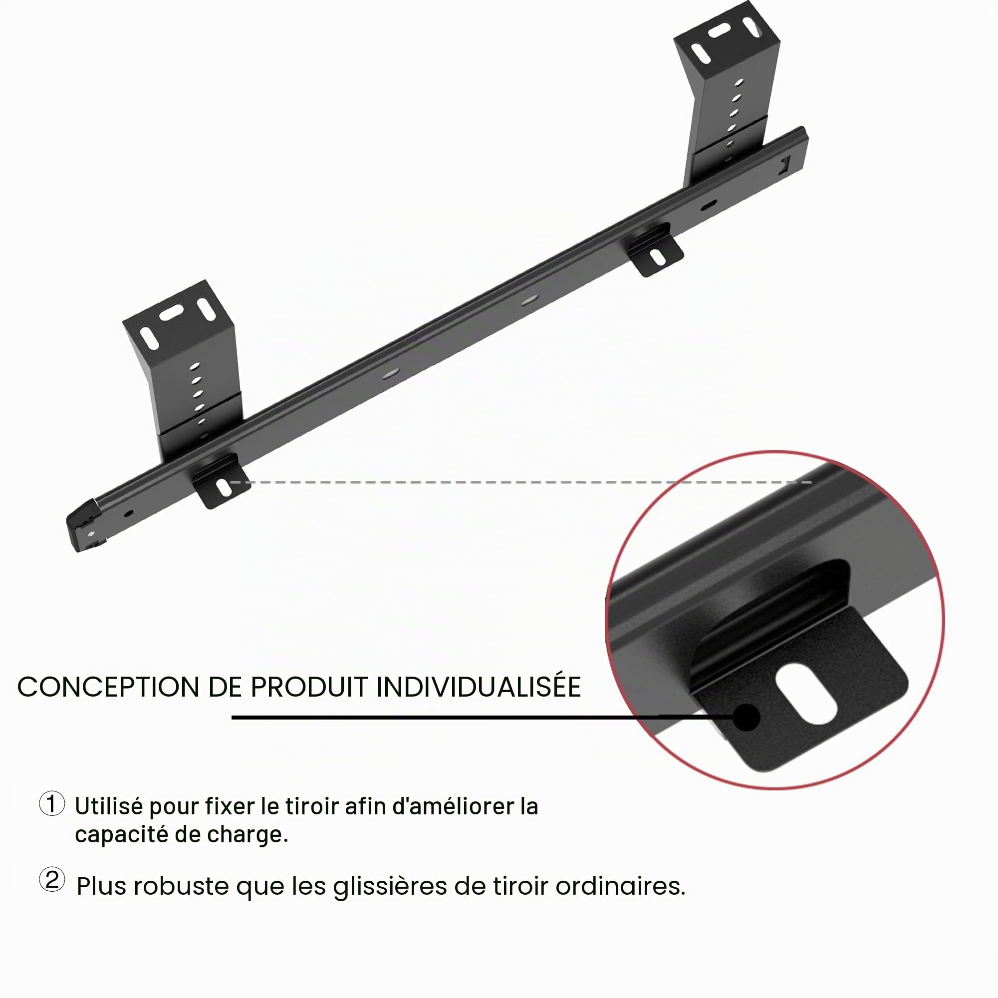 FRMSAET Heavy Duty 305/355/405/455 mm d'épaisseur Construction en acier Clavier Tiroir Coulisses Plateau Armoire Meubles Quincaillerie Rails (455 mm, Noir) | Glissières de montage en métal robuste pour tiroir d'armoire, tiroir à clavier, tiroir à outils a