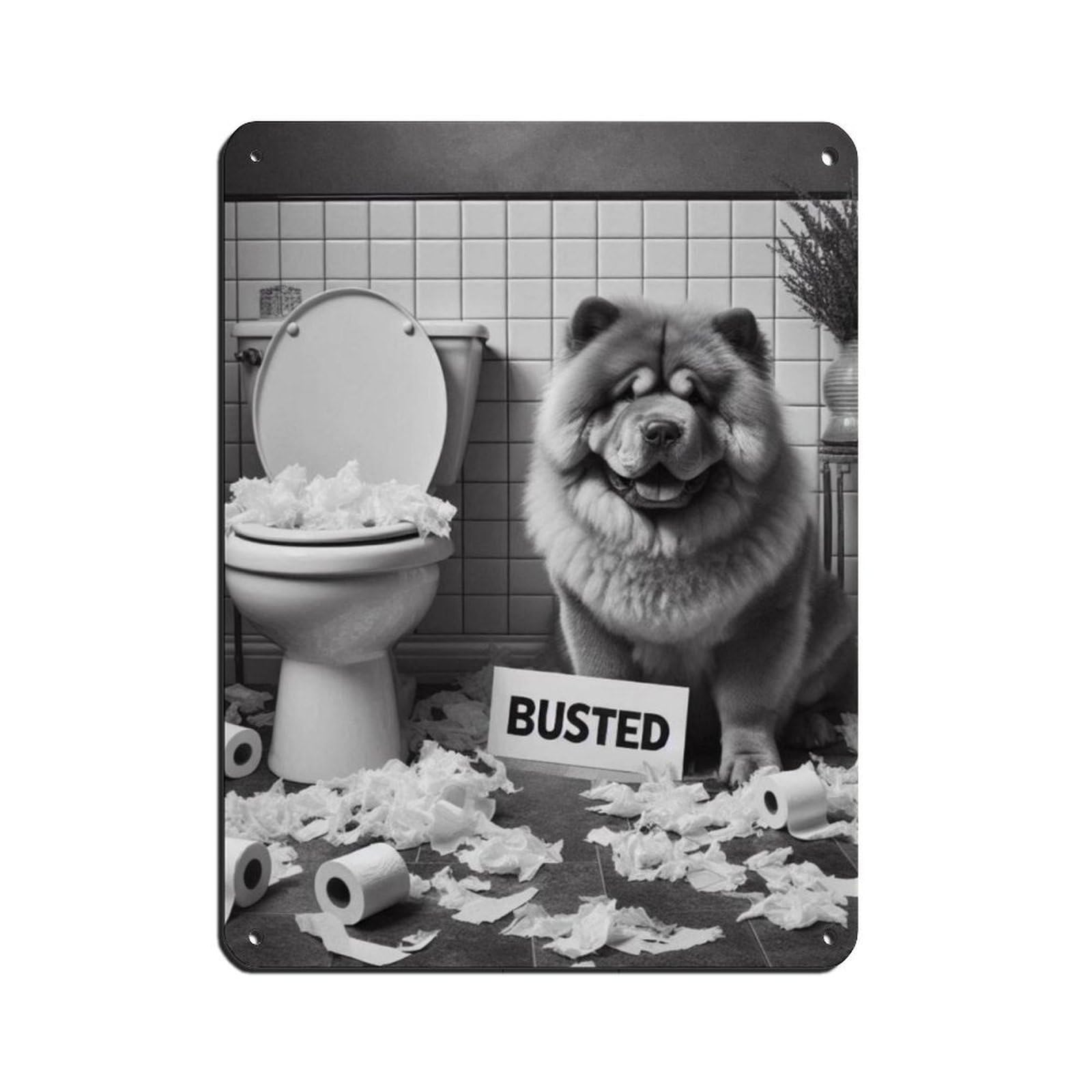 Bad Chow Chow Dog Bathroom Art Retro Poster Metal Tin Sign Chic Art Retro Iron Painting Bar People Cave Cafe Family Garage Poster Wall Decoration 12x16inch(30x40cm)