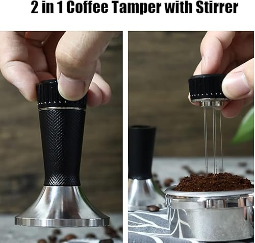Miniatura 8 de 53mm Espresso Tamper, 2-in-1 Premium Barista Coffee Tamper & WDT Tool, Excellent Quality Curve Stainless Steel Base Tamper for Espresso Machine,