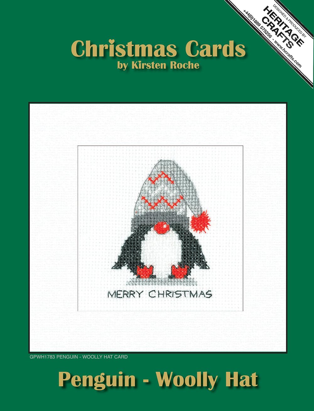 Heritage Crafts Penguin - Woolly Hat - Counted Cross Stitch Christmas Card kit by Kirsten Roche