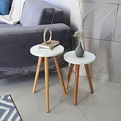 Kelan Kit 2 Mesas Laterais Redondas Pé Palito, diâmetro 29 cm, alturas 30 e 40 cm, Pintura UV, Preto ou Branco