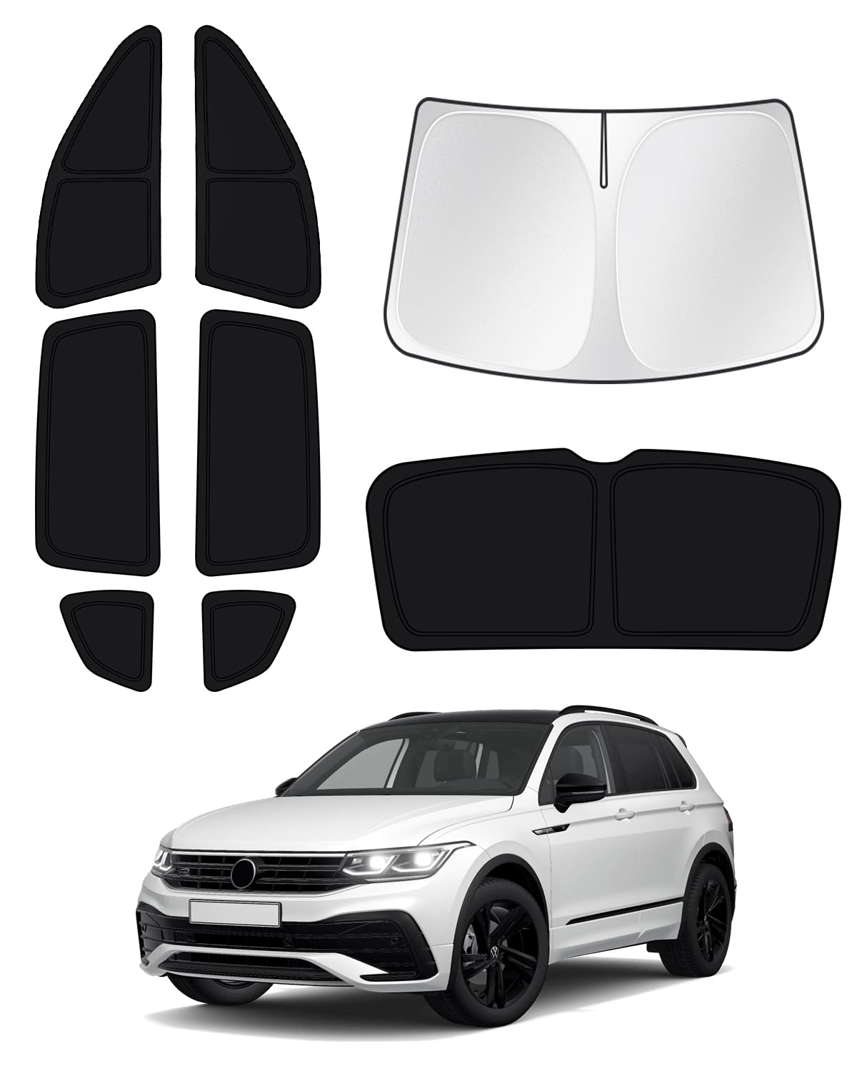Canvcle Windshield Sun Shade for 2018-2023 Volkswagen VW Tiguan Side Rear Window Shade Cover Sun Visor Shield Privacy Protection Keep Vehicle Cool Black 8PCS