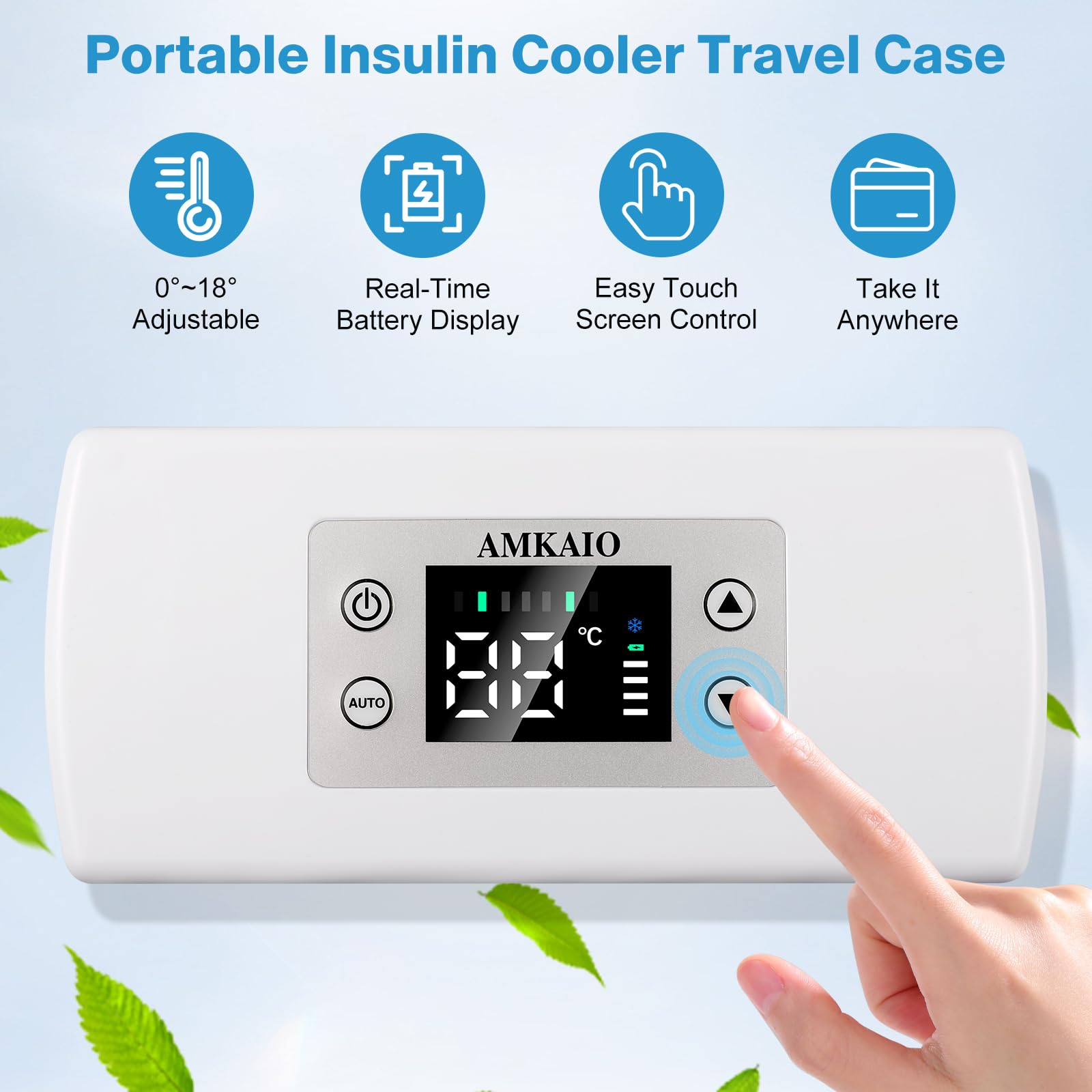 Funda de viaje portátil para enfriador de insulina con termostato digital, cumple con la FAA | Estable de 0 a 18 °C, capacidad para 3-6 bolígrafos, batería larga, coche/pared/USB, LCD fácil.