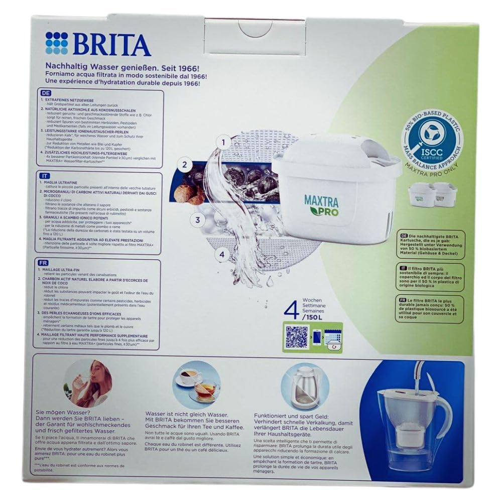 Caraffa Filtrante MARELLA per acqua, Bianco (2.4l) - incl. 1 Filtro MAXTRA PRO per la riduzione di cloro, calcare e impurità + Filtro per acqua MAXTRA PRO All-in-1 Confezione Da 12 Filtri