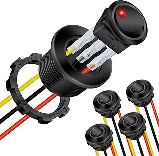 DaierTek Round Rocker Switch 12V 20A LED DC Round Shell 3 Pin with 12 Volt Red LED Lighted Automotive Car Truck Rocker Toggle Switch ON Off -5Pack