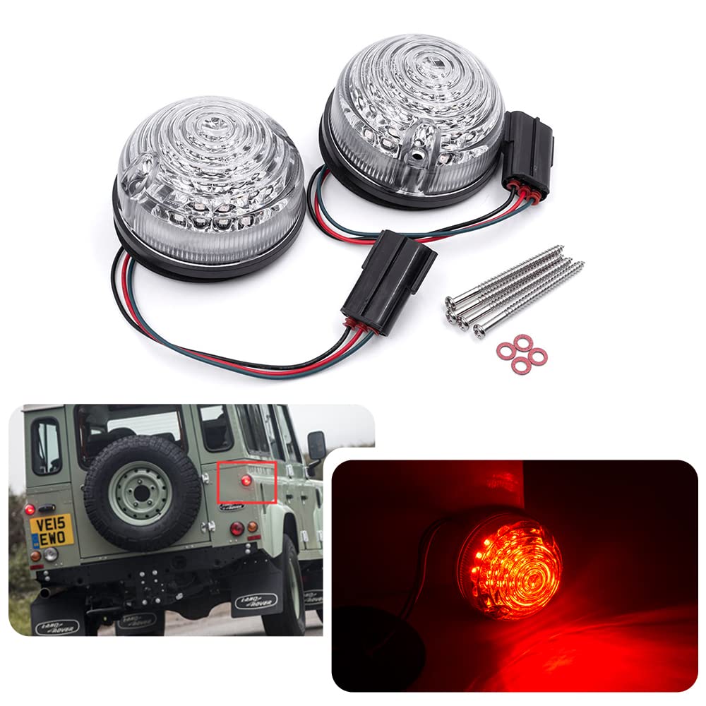 Defender LED Rücklicht - 2 Stück 73mm Klarglas Rot Hinten Led Rücklicht Bremsleuchten für Land Rover 90 110 1983-1990 Defender 1990-2016