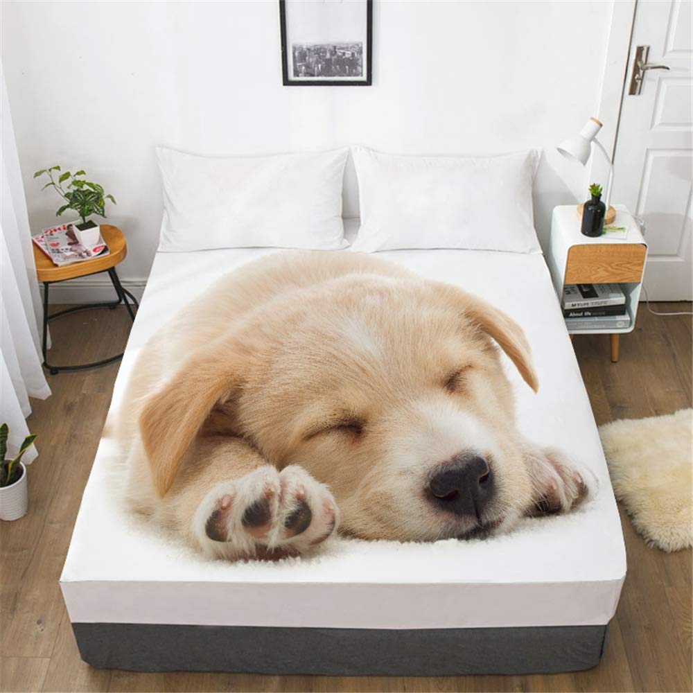 Drap housse en microfibre pour chambre d'enfant lit 90x200 décor chiot 3D Chickw1