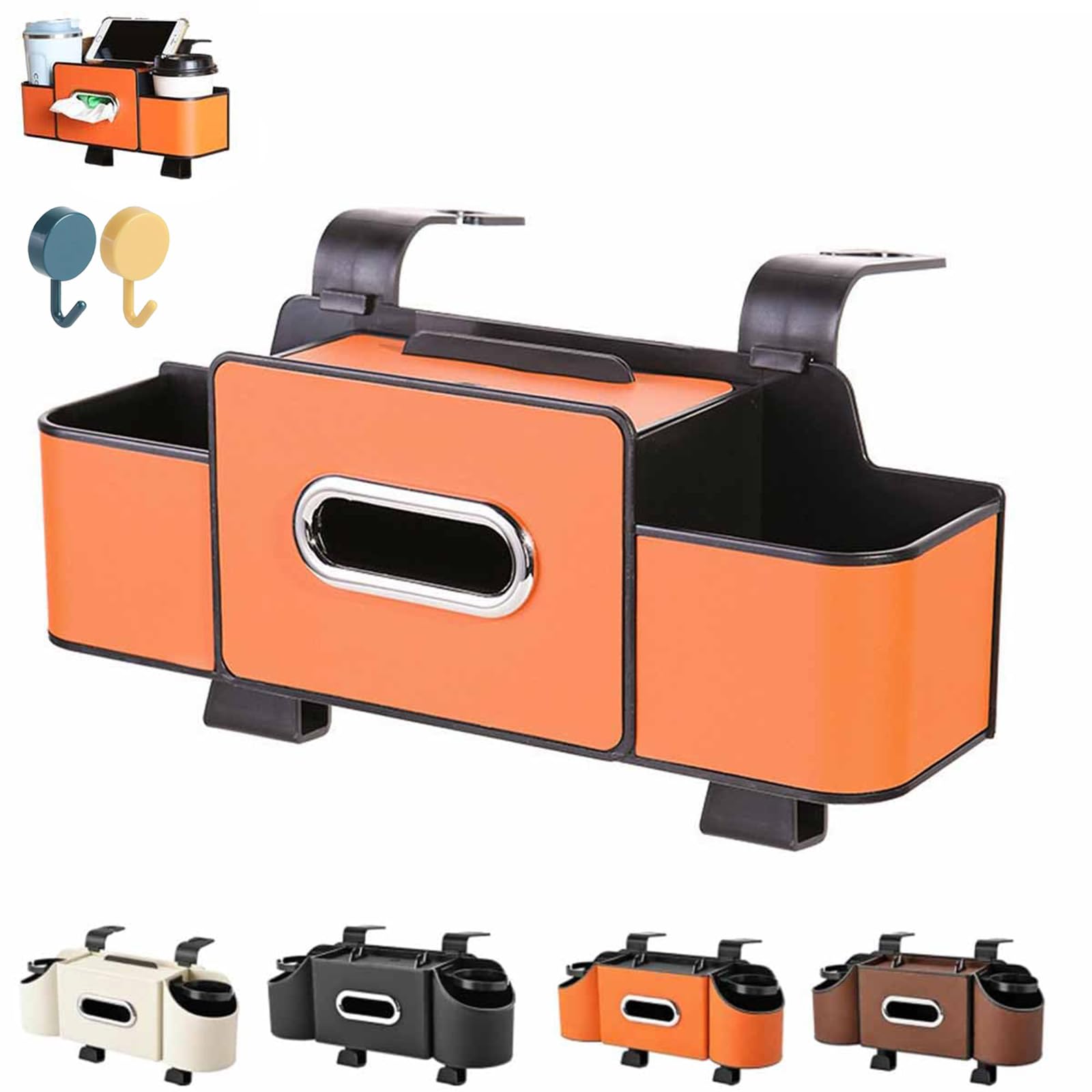 3-In-1 Car Backseat Organizer, 2026 New Car Organizers And Storage Box Behind Seat, CarBack Seat Organizer With Tissue, For Hold Phone, Drinks, Handbag, With 2 Cup Holders & Hooks (orange)