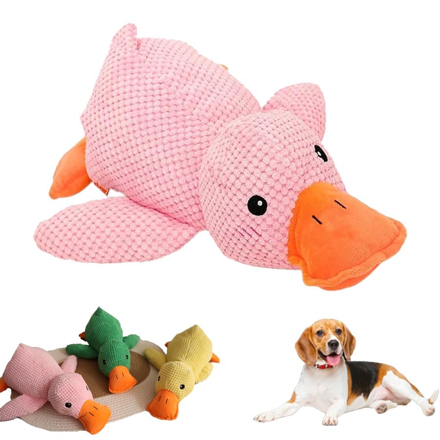 PETUPS Quack-Quack Duck Dog Toy, 2026 The Mellow Calming Duck for Dogs, Durable Chew Squeak Toy for Pets, Yellow Stuffed Ducks, Interactive Plush Dog