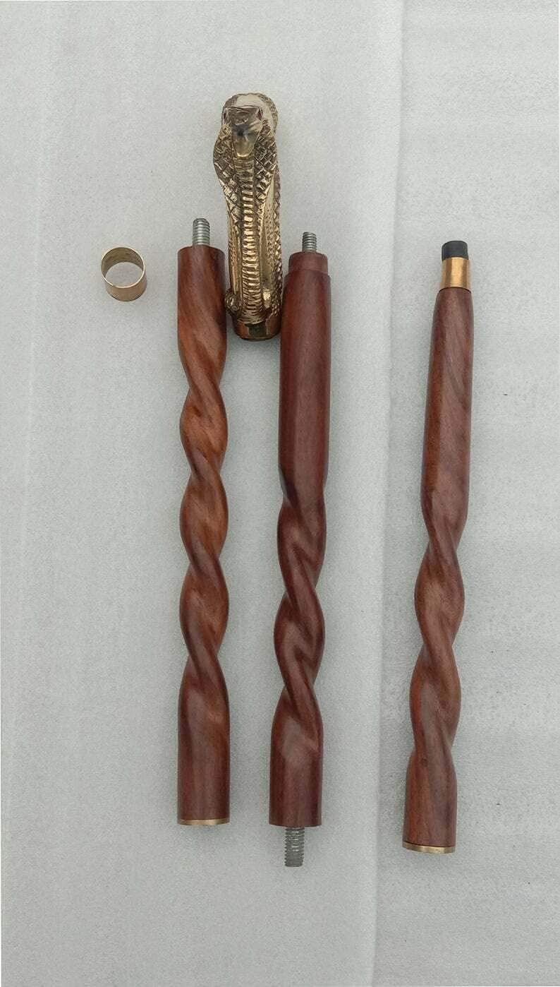 RS Enterprises Brass Handmade Skull Snake Head Handle Vintage Antique Wooden Walking Stick Cane Gift (3 Fold Wooden Walking Cane) : Clothing, Shoes & Jewelry